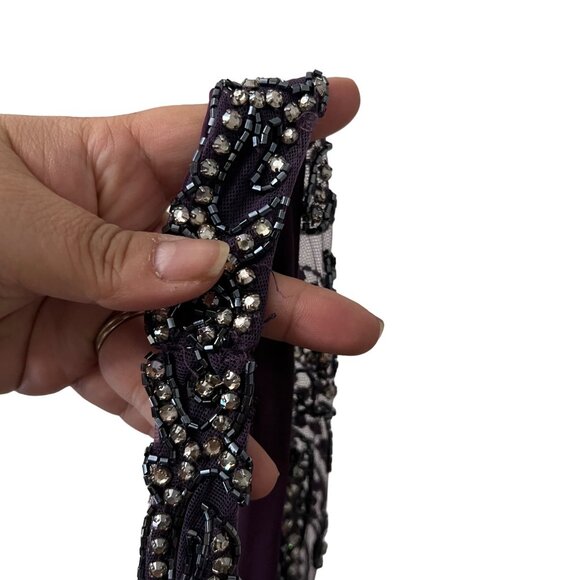 Reem Acra Womens Purple Beaded Sequin Silk Halter Evening Prom Formal Gown 10 - Picture 5 of 7